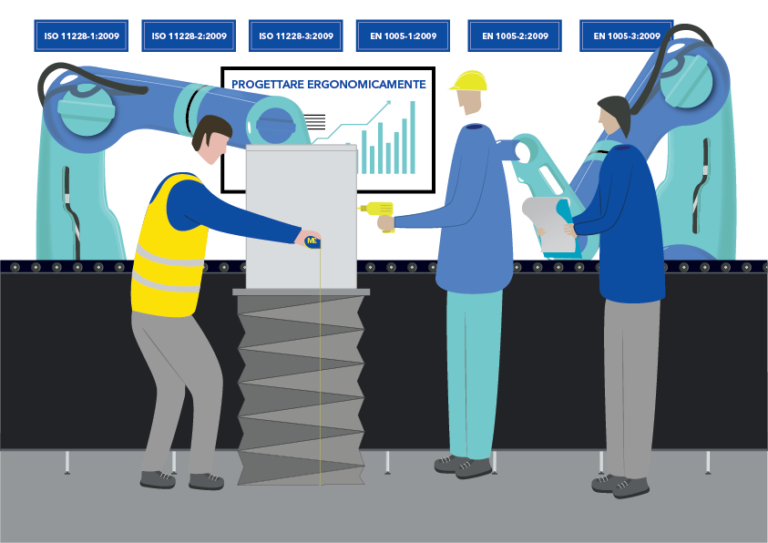 disegno degli operai in fabbrica lavorando bene dopo una valutazione ergonomica