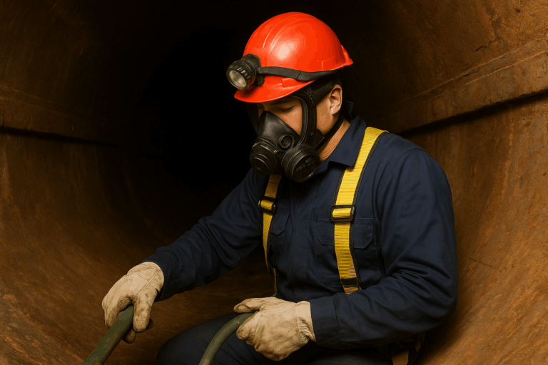 lavoratore all'interno di uno spazio confinato per la gestione dei rischi negli ambienti confinati