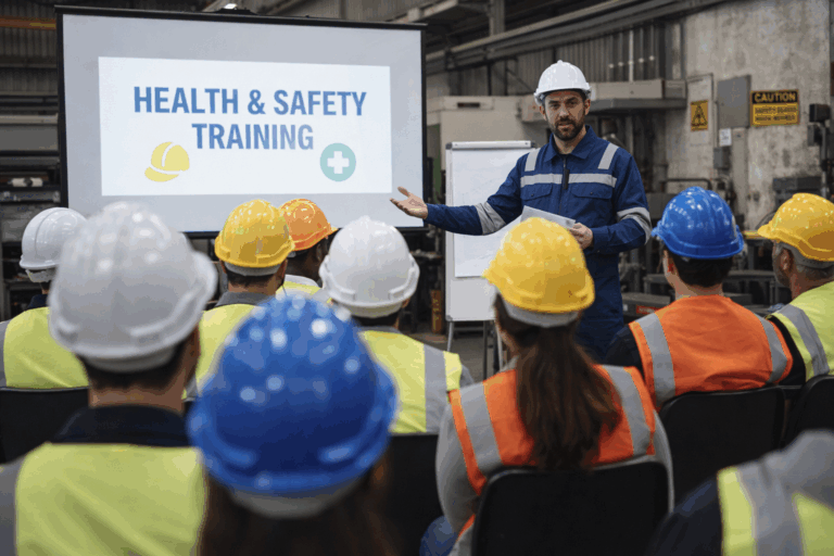 lavoratori in fabbrica che fanno parte della sicurezza partecipata durante la formazione
