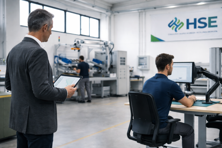 un ergonomo certificato fa una valutazione di un luogo di lavoro