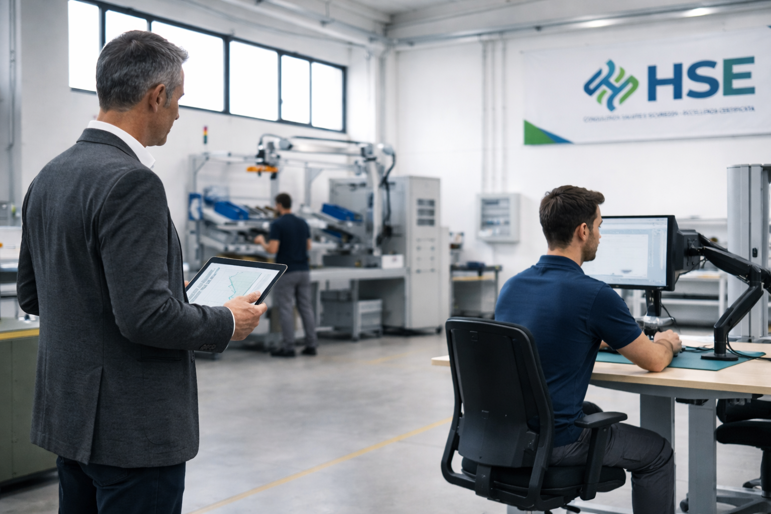 un ergonomo certificato fa una valutazione di un luogo di lavoro
