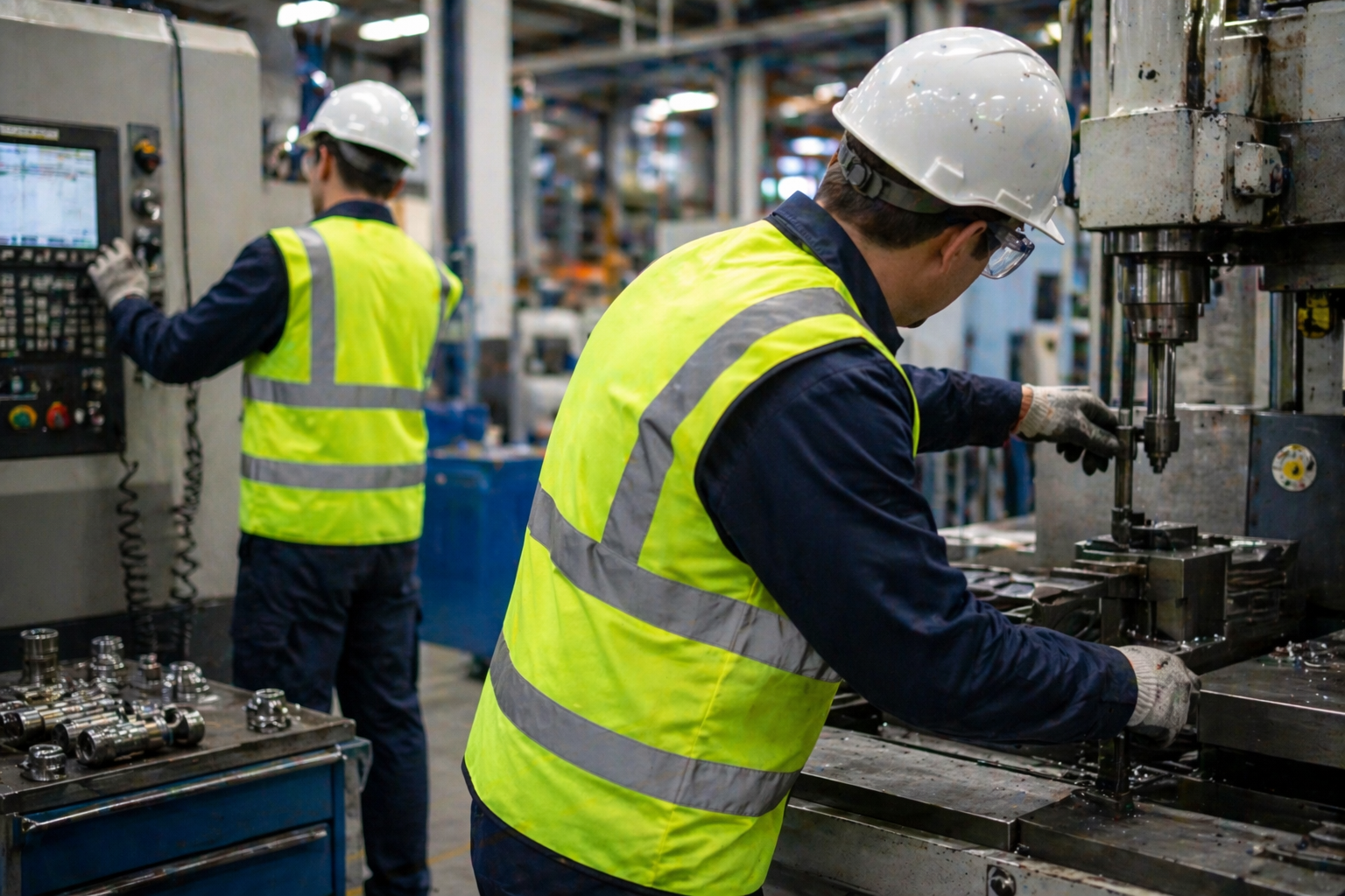 due lavoratori in fabbrica per la cultura della sicurezza aziendale