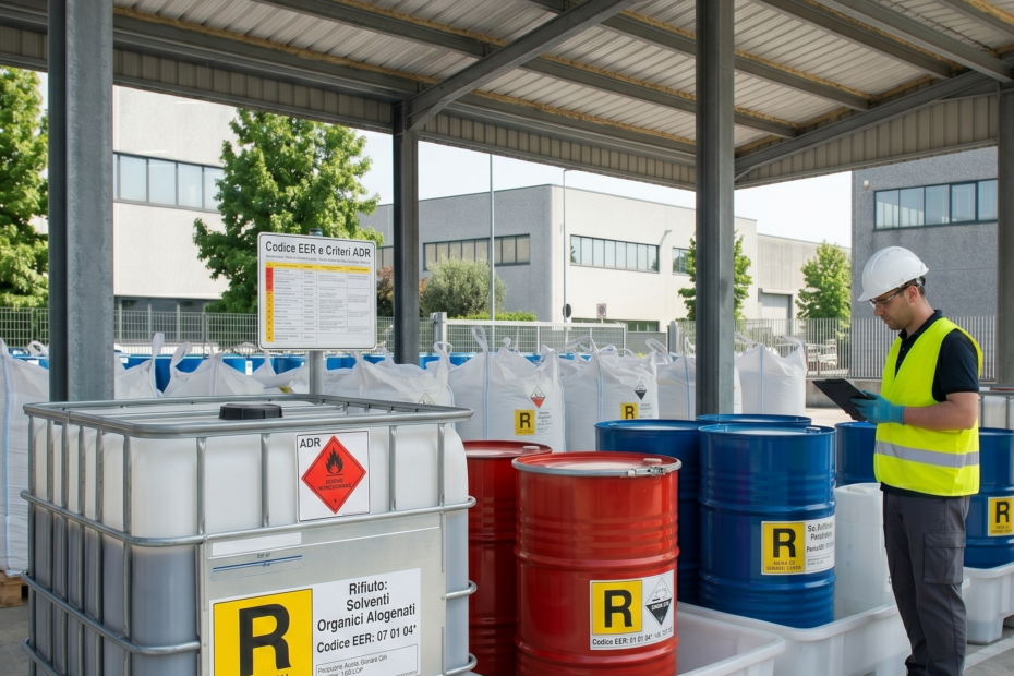 un lavoratore che capisce come classificare i rifiuti in azienda