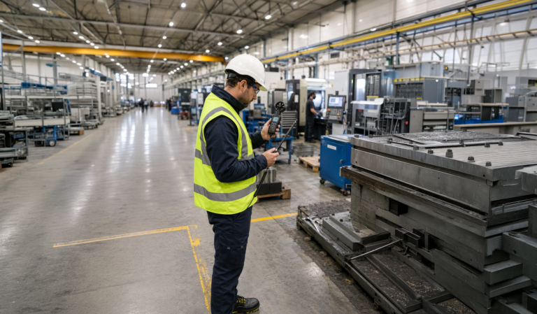 un consulente misura lo stress termico in fabbrica