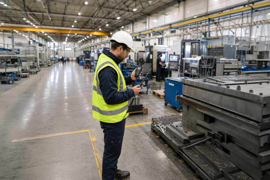 un consulente misura lo stress termico in fabbrica